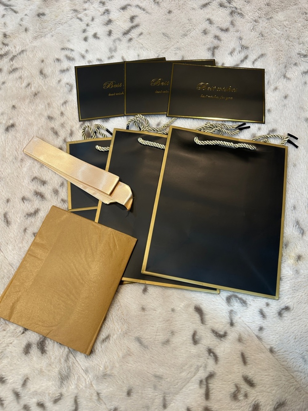 Black Gift Bags with Gold Trim - Pack of 3